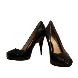 Joan & David Peep Toe Patent Leather Pumps in Black size 6.5